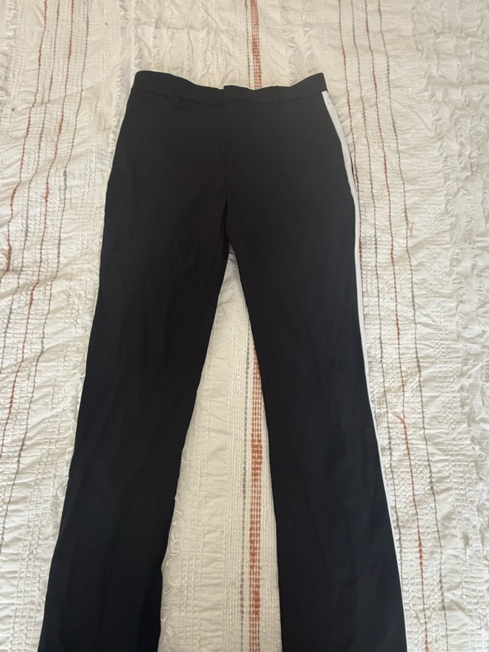 Black Men’s Straight-Leg Pants with White Side Stripe
